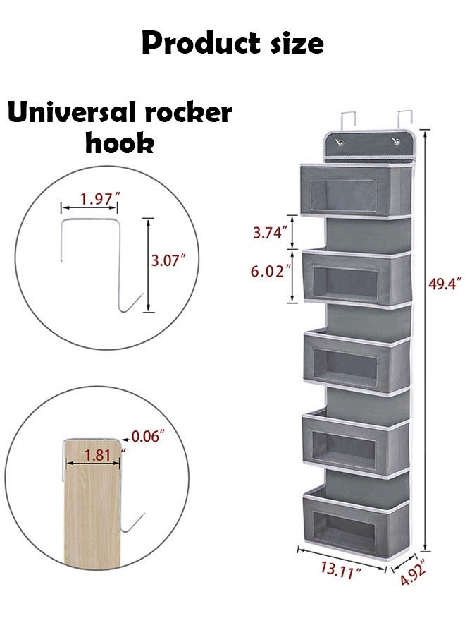 زي سي إم - هابي منظم تخزين من 5 طبقات فوق الباب مع نافذة منظور شبكي، منظم تعليق قابل للطي على الحائط لغرفة النوم وغرفة الأطفال وخزانة النوم وتخزين الأطفال - Image 2