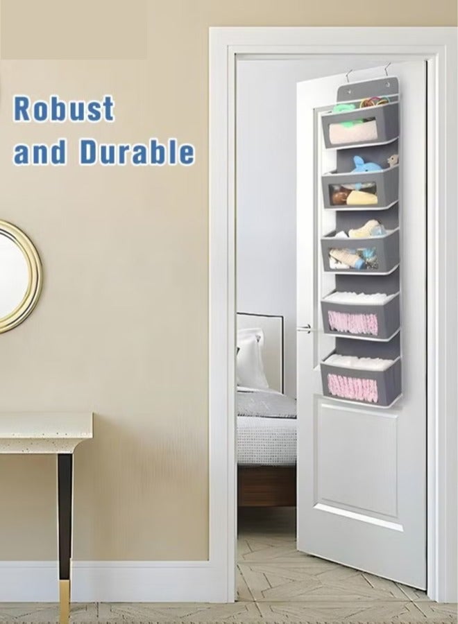 زي سي إم - هابي منظم تخزين من 5 طبقات فوق الباب مع نافذة منظور شبكي، منظم تعليق قابل للطي على الحائط لغرفة النوم وغرفة الأطفال وخزانة النوم وتخزين الأطفال - Image 4