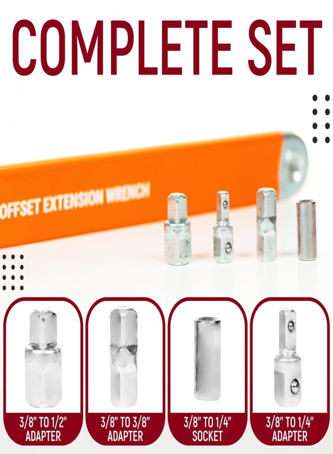 Granatan Offset Extension Wrench Set, 15.4" Adjustable Wrench with 1/4", 3/8", 1/2" Square Drive Adapters and 1/4" Socket, Impact Wrench Compatible, Made of 45# Steel - Image 2