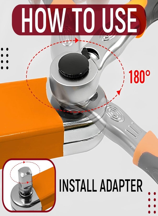 Granatan Offset Extension Wrench Set, 15.4" Adjustable Wrench with 1/4", 3/8", 1/2" Square Drive Adapters and 1/4" Socket, Impact Wrench Compatible, Made of 45# Steel - Image 4