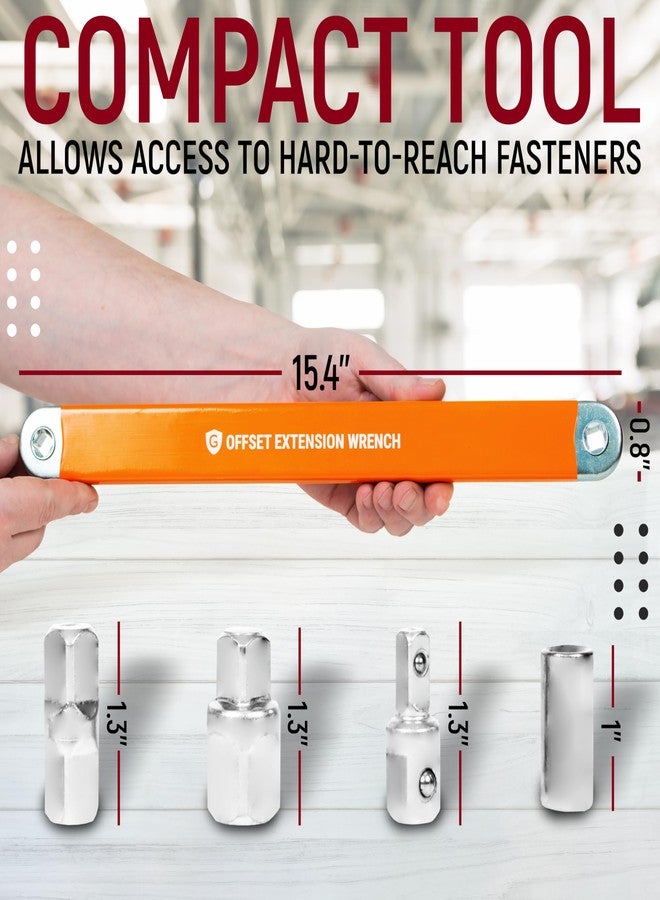 Granatan Offset Extension Wrench Set, 15.4" Adjustable Wrench with 1/4", 3/8", 1/2" Square Drive Adapters and 1/4" Socket, Impact Wrench Compatible, Made of 45# Steel - Image 3