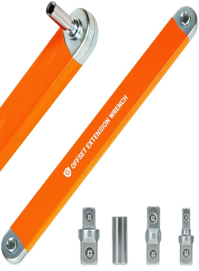 Granatan Offset Extension Wrench Set, 15.4" Adjustable Wrench with 1/4", 3/8", 1/2" Square Drive Adapters and 1/4" Socket, Impact Wrench Compatible, Made of 45# Steel - Image 1