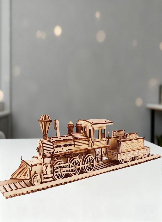 Bitopbi 3D Wooden Puzzles Steam Train Laser Engraving DIY Safe Assembly Constructor Kit for Adults Transportation Vehicle Mechanical 3-D Models for Self-Assembly (Steam Train) - Image 2