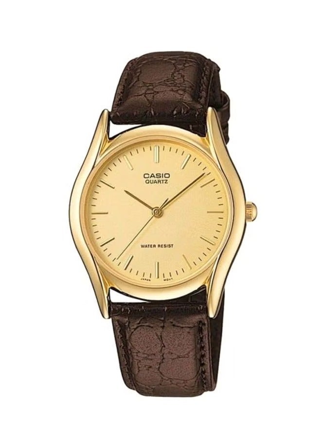 كاسيو ساعة كاسيو الكلاسيكية للرجال كوارتز ذهبية انالوج مع حزام جلد بني - مقاومة للماء، تصميم بسيط، نمط خالد - Image 1