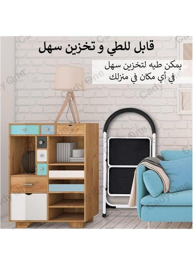 HOMESTAR 2 Step Metal Ladder Folding Step Stool with Wide Anti-Slip Pedal Portable Ladders for Home and Office Use Kitchen  - Image 2