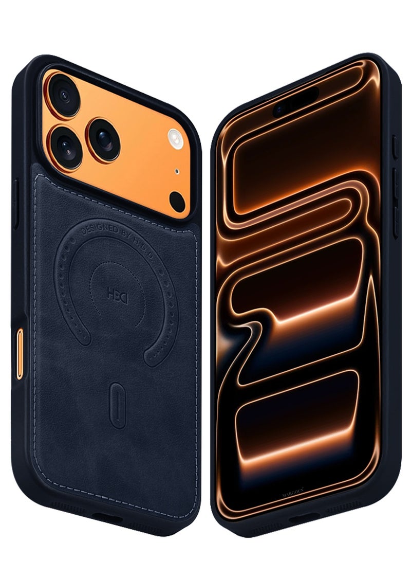 HDD Premium Leather Case Compatible with iPhone 17 Pro Max, Slim MagSafe Shockproof Protective Cover with Metallic Camera Ring & Tactile Buttons – Blue - Image 2