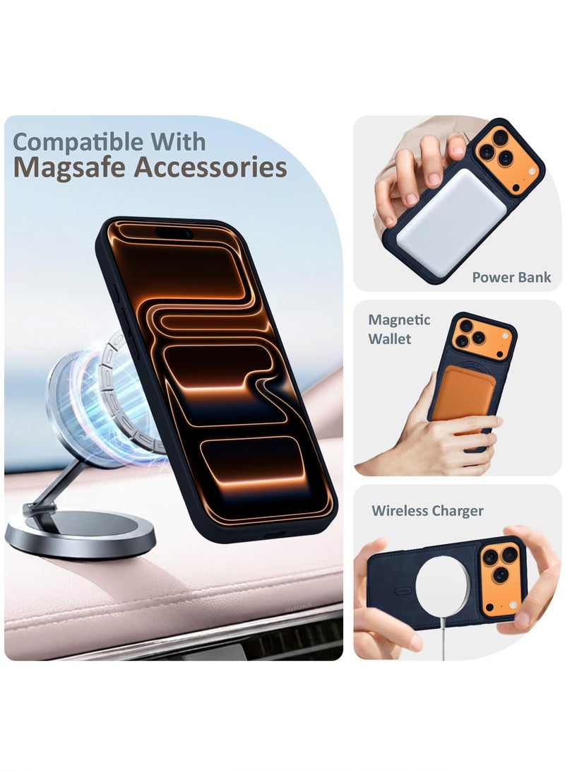 HDD Premium Leather Case Compatible with iPhone 17 Pro Max, Slim MagSafe Shockproof Protective Cover with Metallic Camera Ring & Tactile Buttons – Blue - Image 5