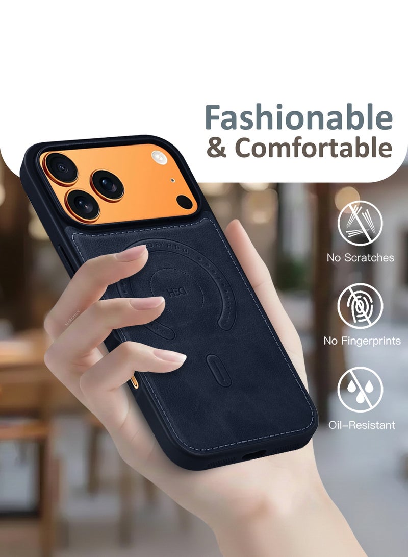 HDD Premium Leather Case Compatible with iPhone 17 Pro Max, Slim MagSafe Shockproof Protective Cover with Metallic Camera Ring & Tactile Buttons – Blue - Image 4