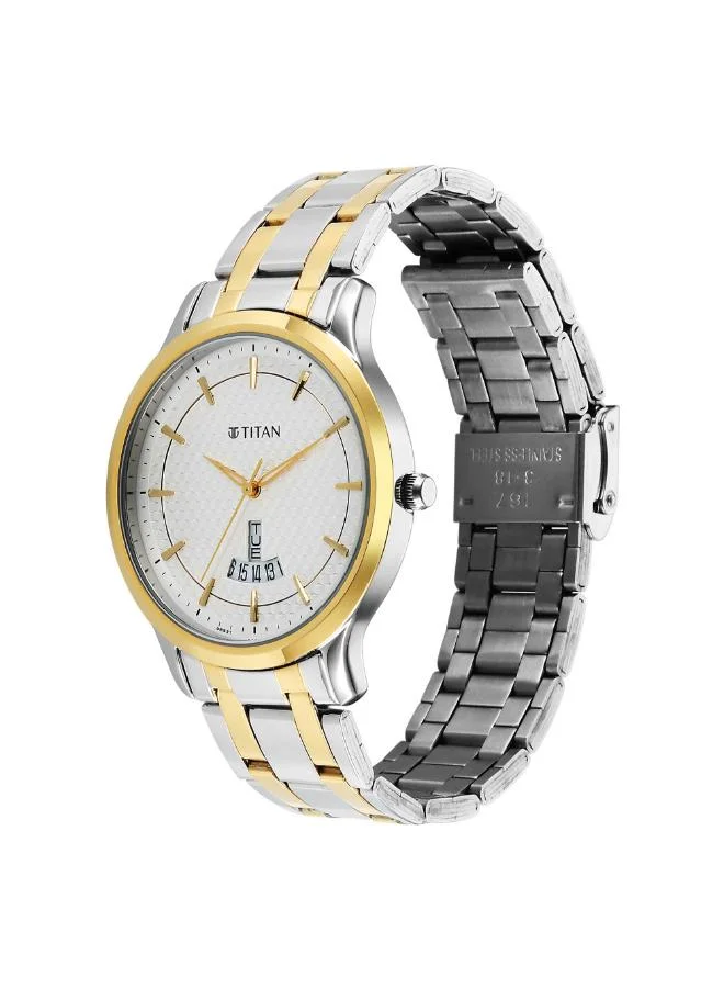 تيتان Men Analog Display Watch With Silver Gold Stainless Steel Strap - 1825BM02