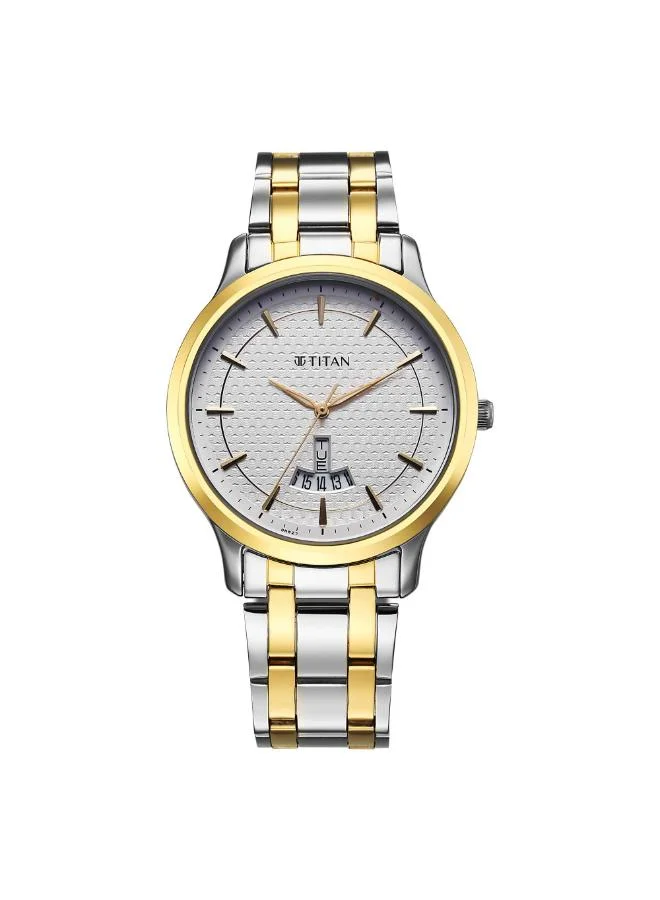 تيتان ساعة رجالية بعرض أنالوج وسوار من الستانلس ستيل فضي ذهبي