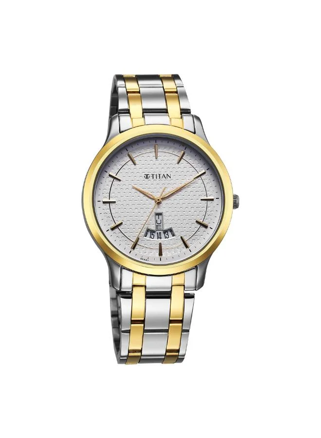 تيتان ساعة رجالية بعرض أنالوج وسوار من الستانلس ستيل فضي ذهبي