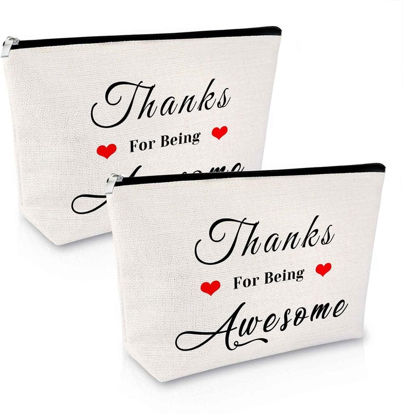 2Pcs Thank You Gifts for Women Makeup Bag Appreciation Gift for Coworkers Boss Inspirational Gifts for Friends Sister Cosmetic Bags Birthday Gift for Mom Grandma Christmas Gift Travel Cosmetic Pouch