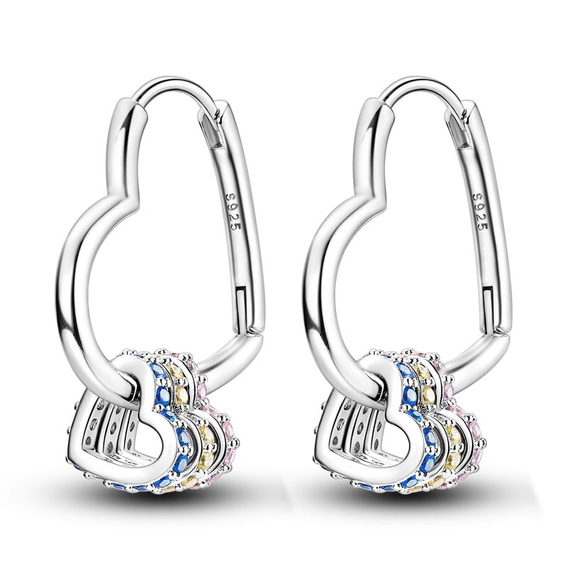 NARMO Heart Earrings for Women 925 Sterling Silver Hoop Earrings Heart Shaped Hoop Earrings with Hearts - Image 1
