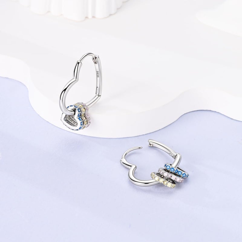 NARMO Heart Earrings for Women 925 Sterling Silver Hoop Earrings Heart Shaped Hoop Earrings with Hearts - Image 2