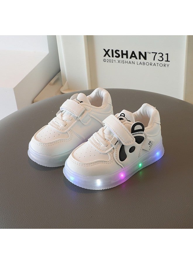 Girls' Bright Light Board Shoes  Spring New Children's Panda Soft Sole Non-slip Luminous Shoes Baby Velcro Shoes