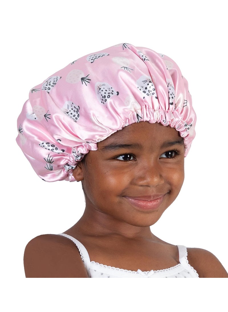 Olivia Sylx Olivia Sylx - Satin Bonnet & Toddler Silk Bonnet - Sleep Cap & Kids Bonnet for Girls, Hair Cover for Sleeping - Satin Sleep Cap, Adjustable (Pink Leopard/Pink, 4-8 Year) 