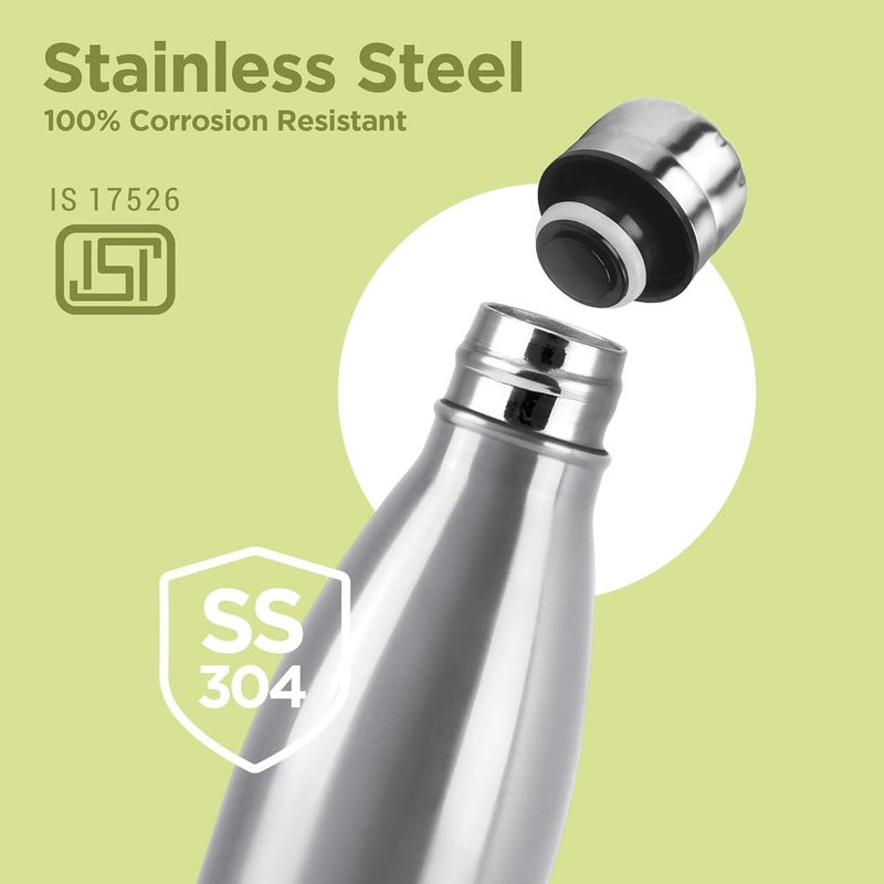 Milton Duo DLX 500 Thermosteel Water Bottle 500ml Hot and Cold Insulated Flask 24 Hours Leak Proof Silver - Image 3