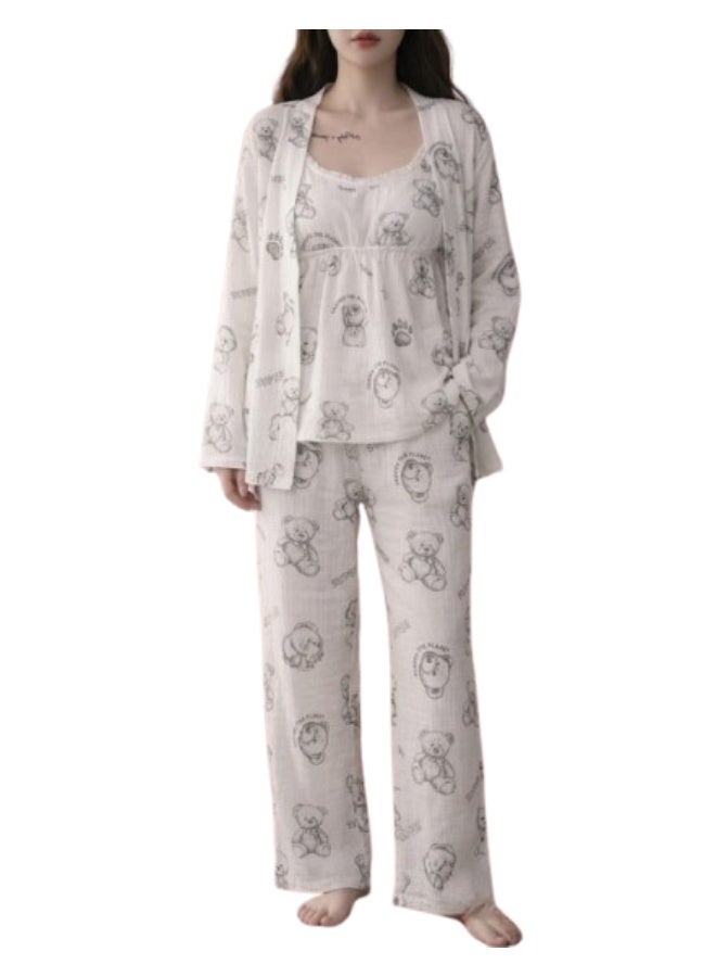 Women's imported Korean 3-piece pajama set, summer loungewear with teddy bear print, sleepwear - Image 1