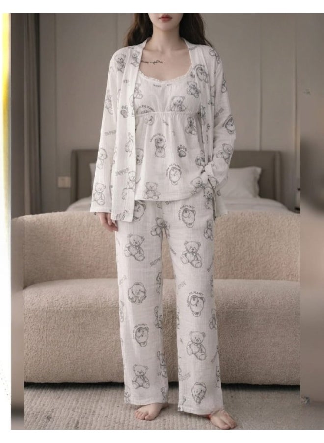 Women's imported Korean 3-piece pajama set, summer loungewear with teddy bear print, sleepwear - Image 5