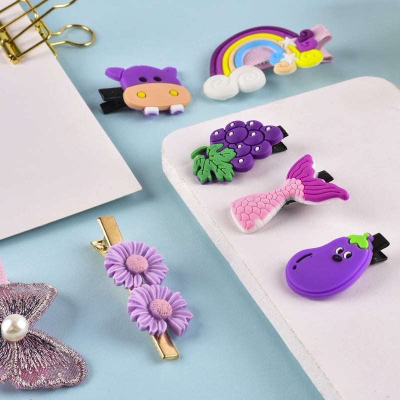 FIgment Hair Clip -Cute Fruit Cartoon Animal Shape Hair Clip Pins Set for Baby Girls, Little Girl Clip Set Hair Stuff Kids Accessory, Flower Candy, Fruits Rainbow, Butterflies for Hairstyles (Purple) - Image 2