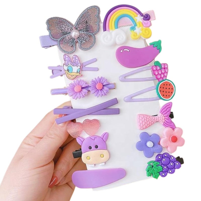 FIgment Hair Clip -Cute Fruit Cartoon Animal Shape Hair Clip Pins Set for Baby Girls, Little Girl Clip Set Hair Stuff Kids Accessory, Flower Candy, Fruits Rainbow, Butterflies for Hairstyles (Purple) - Image 1