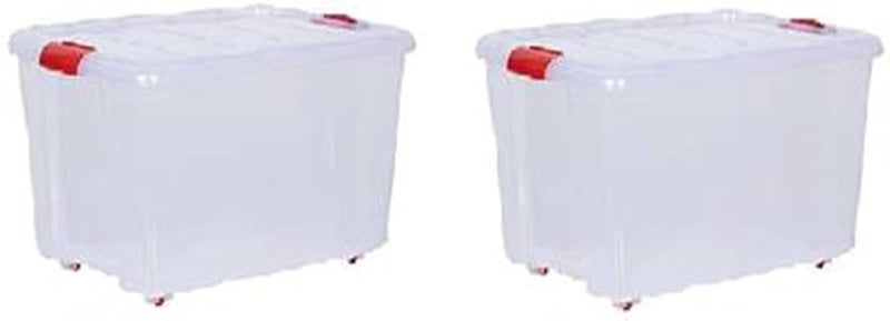 EASYMART Multipurpose Plastic Storage Container Box with Wheels 25 LTR (Clear, Transparent) (Pack Of 2) - Image 1