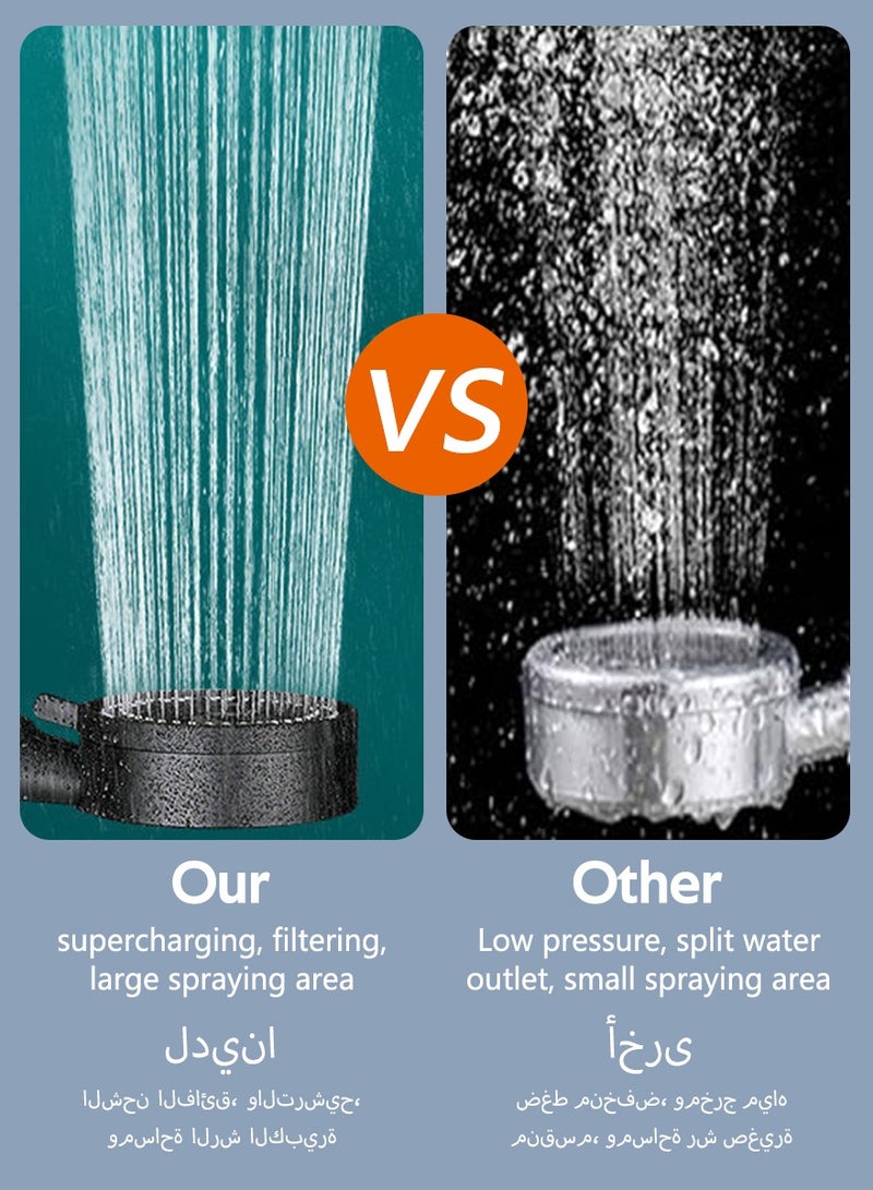 DPTER High Pressure 5 Mode Handheld Showerhead - Anti Clogging Nozzles, Built-In Power Wash for Tub, Tile and Pet Cleaning, Extra Long 8ft Stainless Steel Hose, No-Punch Wall Bracket - Image 3