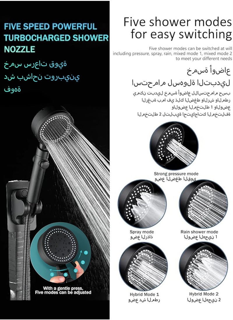 High Pressure 5 Mode Handheld Showerhead - Anti Clogging Nozzles, Built-In Power Wash for Tub, Tile and Pet Cleaning, Extra Long 8ft Stainless Steel Hose, No-Punch Wall Bracket - pzsku/Z4316E61551F62E3322A7Z/45/_/1730182750/1b2c96e9-c1b3-4f78-ab9e-22b22f2a1d47