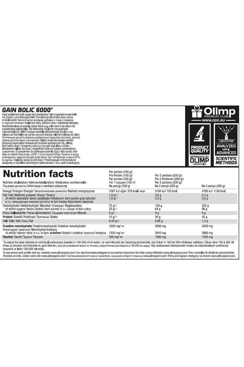 أولمب مكمل Gain Bolic 6000 Mass Gainer من Sport Nutrition – بنكهة الفانيليا، 1 كجم (2.2 رطل) – مكمل غذائي غني بالبروتين والكربوهيدرات لدعم العضلات - Image 2