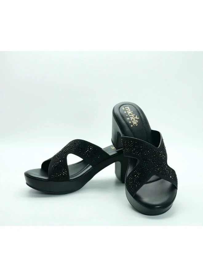 Michelle Morgan Black 092-3133 Michelle Morgan Elegant Cross strap Wedge Mules 414RJ75S Black for Women | Best Price UAE