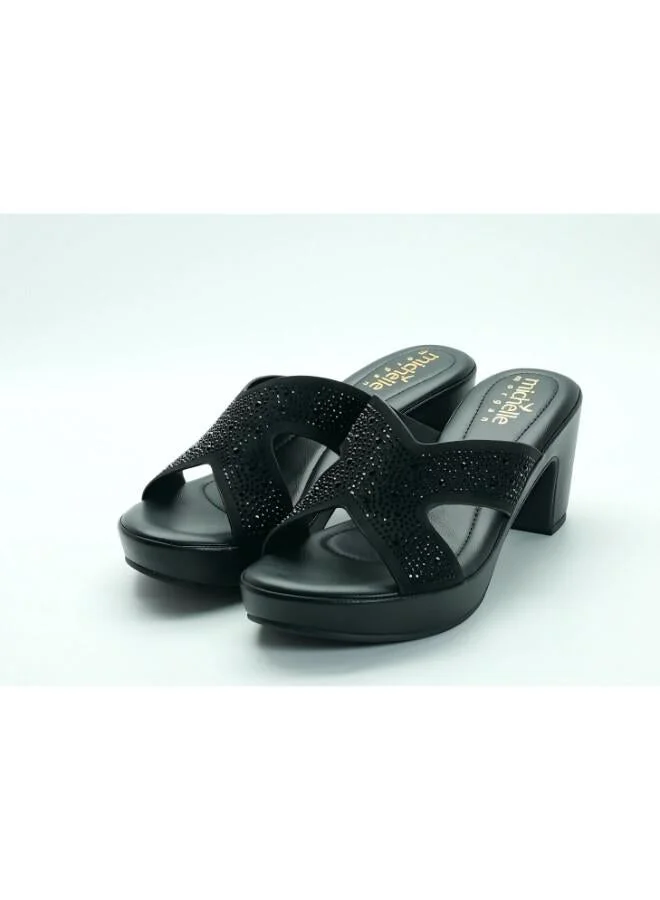 Michelle Morgan Black 092-3133 Michelle Morgan Elegant Cross strap Wedge Mules 414RJ75S Black for Women | Best Price UAE