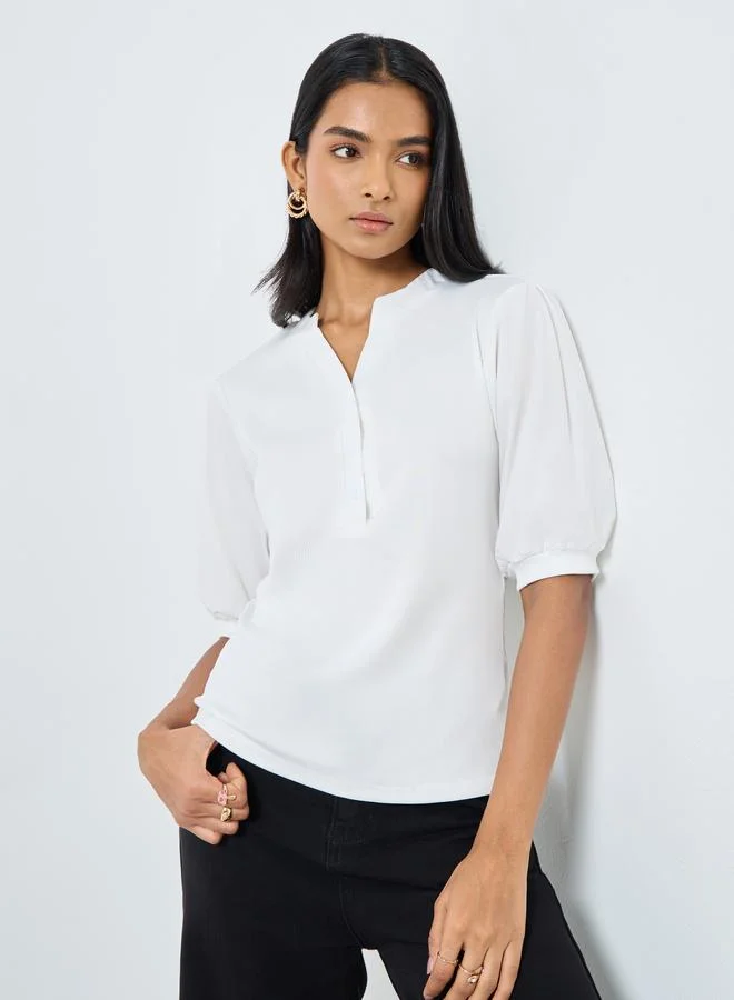 Take Two Take Two Elegant White Puff Sleeve Blouse