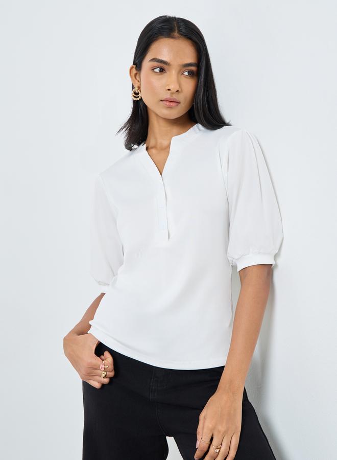 Take Two Elegant White Puff Sleeve Blouse - Image 1