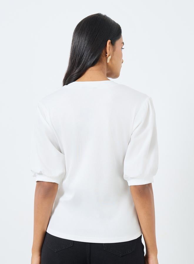 Take Two Elegant White Puff Sleeve Blouse - Image 4