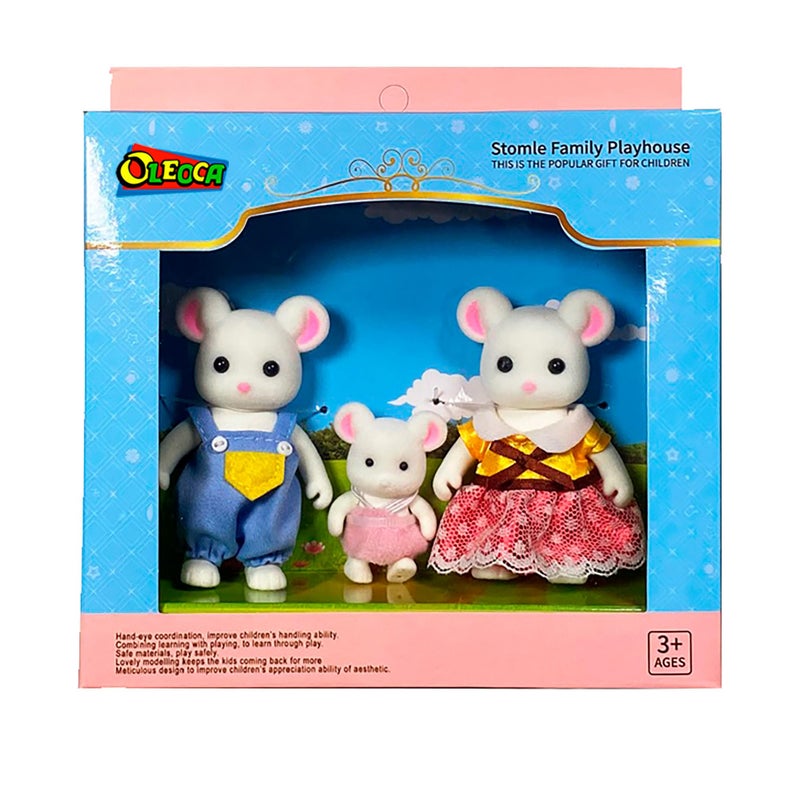 Oleoca Family White Mouse Figures - Set Of 3 Collectible Flocked Mini Dolls With Removable Clothes  Miniature Dollhouse Pretend Play Figures For Kids Ages 3+ - Image 4