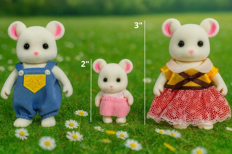 Oleoca Family White Mouse Figures - Set Of 3 Collectible Flocked Mini Dolls With Removable Clothes  Miniature Dollhouse Pretend Play Figures For Kids Ages 3+ - Image 3