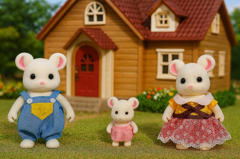 Oleoca Family White Mouse Figures - Set Of 3 Collectible Flocked Mini Dolls With Removable Clothes  Miniature Dollhouse Pretend Play Figures For Kids Ages 3+ - Image 2