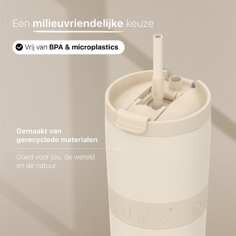 Onyx Drinking Bottle with Straw 700ML - Water Bottle for Children & Adults - Thermos Cup Stainless Steel Travel Mug - Motivational Drinking Canister - Drinking Cup for School - Beige - Image 4