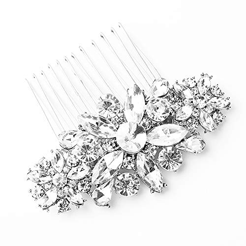 HapiBuy Crystal Wedding Hair Comb Rhinestone Bridal Side Hair Comb Hair Pin Flordal Headpiece Hair Jewelry Silver color Hapibuy - Image 2