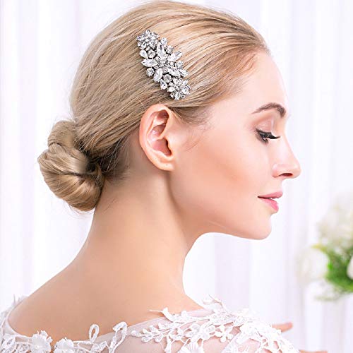 HapiBuy Crystal Wedding Hair Comb Rhinestone Bridal Side Hair Comb Hair Pin Flordal Headpiece Hair Jewelry Silver color Hapibuy - Image 4