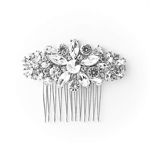 HapiBuy Crystal Wedding Hair Comb Rhinestone Bridal Side Hair Comb Hair Pin Flordal Headpiece Hair Jewelry Silver color Hapibuy - Image 1