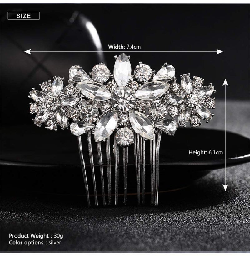 HapiBuy Crystal Wedding Hair Comb Rhinestone Bridal Side Hair Comb Hair Pin Flordal Headpiece Hair Jewelry Silver color Hapibuy - Image 3