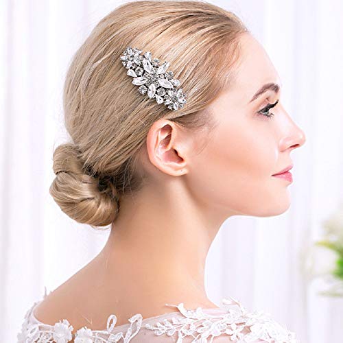 HapiBuy Crystal Wedding Hair Comb Rhinestone Bridal Side Hair Comb Hair Pin Flordal Headpiece Hair Jewelry Silver color Hapibuy - Image 5