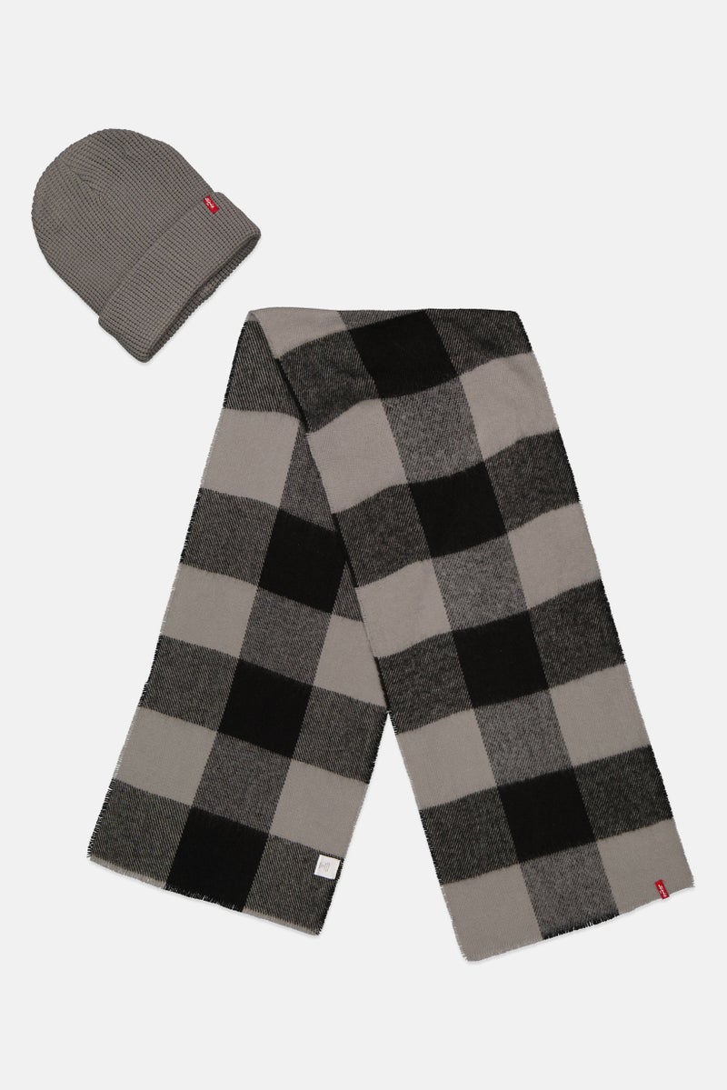 Levi's Men 2 Pieces Plaid And Scarf Set, Grey  - Image 1