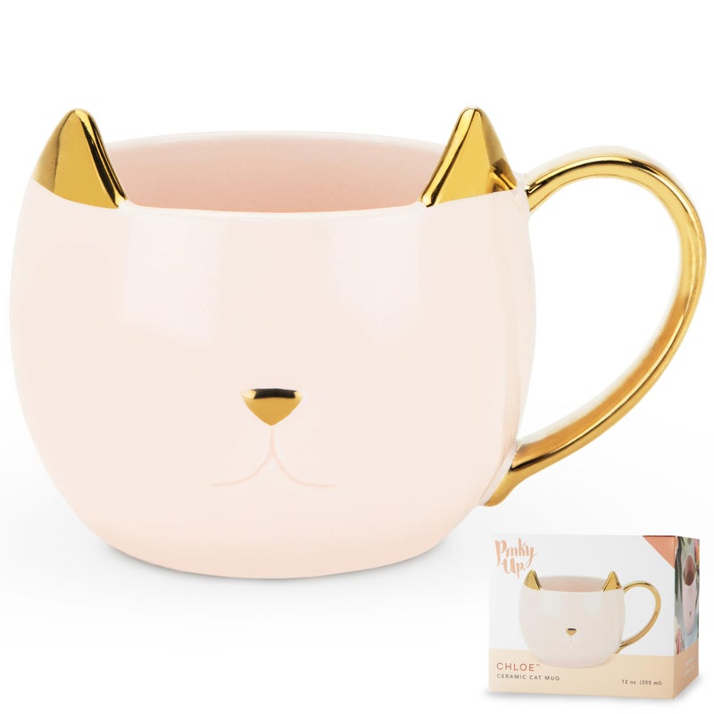Pinky Up Chloe Cat Ceramic Coffee Mug Tea Cups Travel Mugs for Cappuccino Latte Hot Chocolate Milk Herbal Teas 12 oz Set of 1 Pink