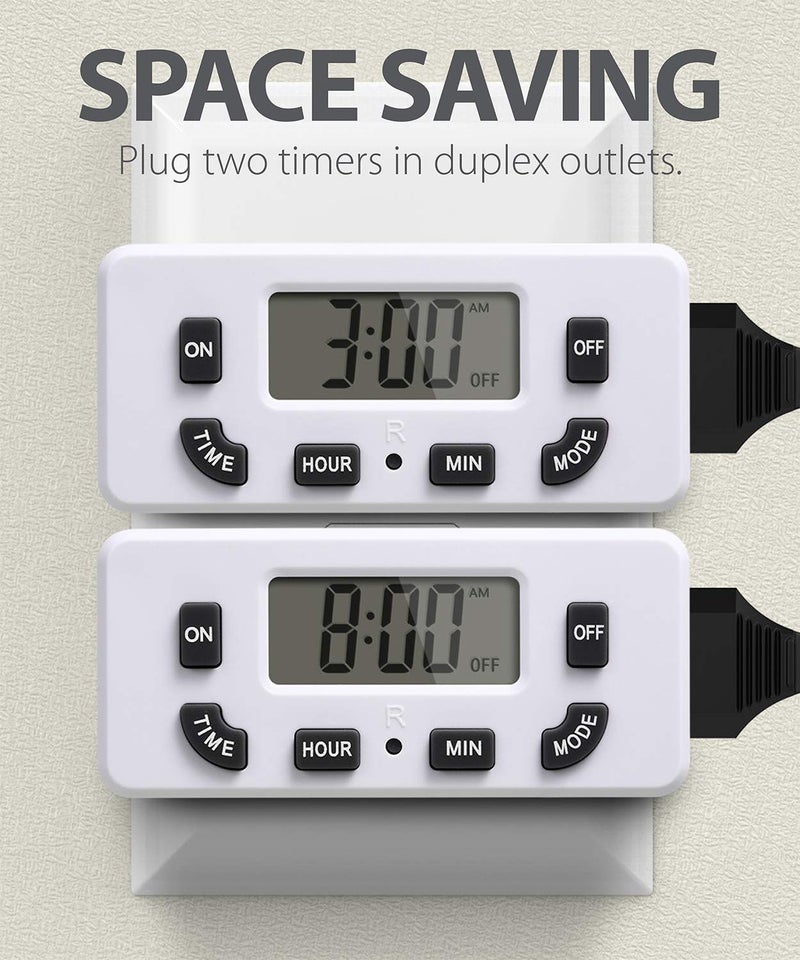 Fosmon 24 Hour Programmable Digital Timer Outlet (2 Pack), ON/Off Program, LCD Display, Mini Indoor Single Plug-in, 125V 15A for Seasonal Light, Lamp, Heater, Portable Fan, Aquarium - Image 5