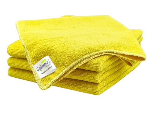 SOFTSPUN Microfiber Cleaning Cloths, 4pcs 40x40cms 220 GSM Yellow! Highly Absorbent, Lint and Streak Free, Multi -Purpose Wash Cloth for Kitchen, Car, Window, Stainless Steel, Silverware.… - Image 1