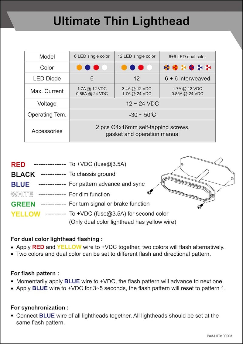 Unicorn Lighting UT01 Surface Mount Warning Emergency Strobe Grille Light Head [SAE class 1] [Dual Color] [IP68] for Police and Tow Truck Construction Vehicle Blue White - Image 5