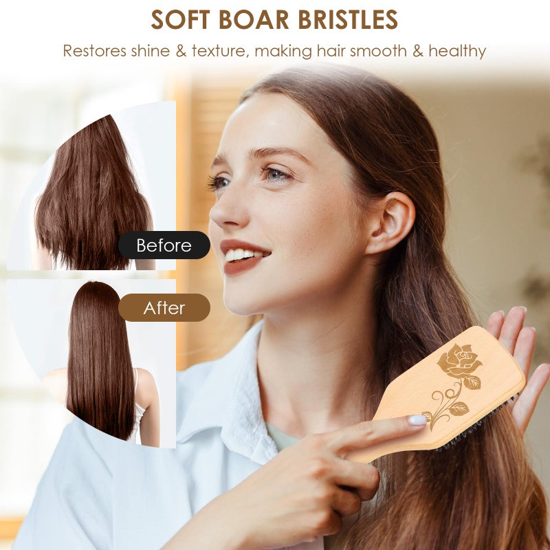 Bsisme Hair Brush, Boar Bristle Hair Brushes for Women Men Kid, Natural Bristles Paddle Brush for Thin Fine Hair, Restore Shine and Texture, Enhance Hair Shine and Health - Image 3