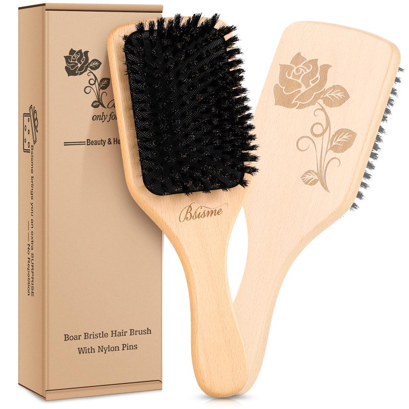 Bsisme Hair Brush, Boar Bristle Hair Brushes for Women Men Kid, Natural Bristles Paddle Brush for Thin Fine Hair, Restore Shine and Texture, Enhance Hair Shine and Health - Image 1